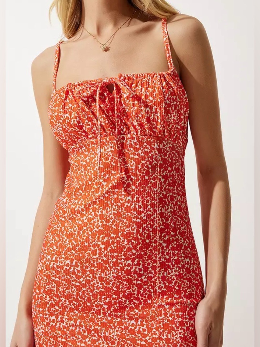 Streetwear Society Peach Coloured Leopard Print Midi Dress - Size Small
